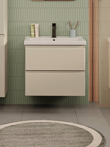 Изображение товара Тумба подвесная SanStar Riana 60 с раковиной Миранда 60 (комплект) для ванной комнаты, cappuccino