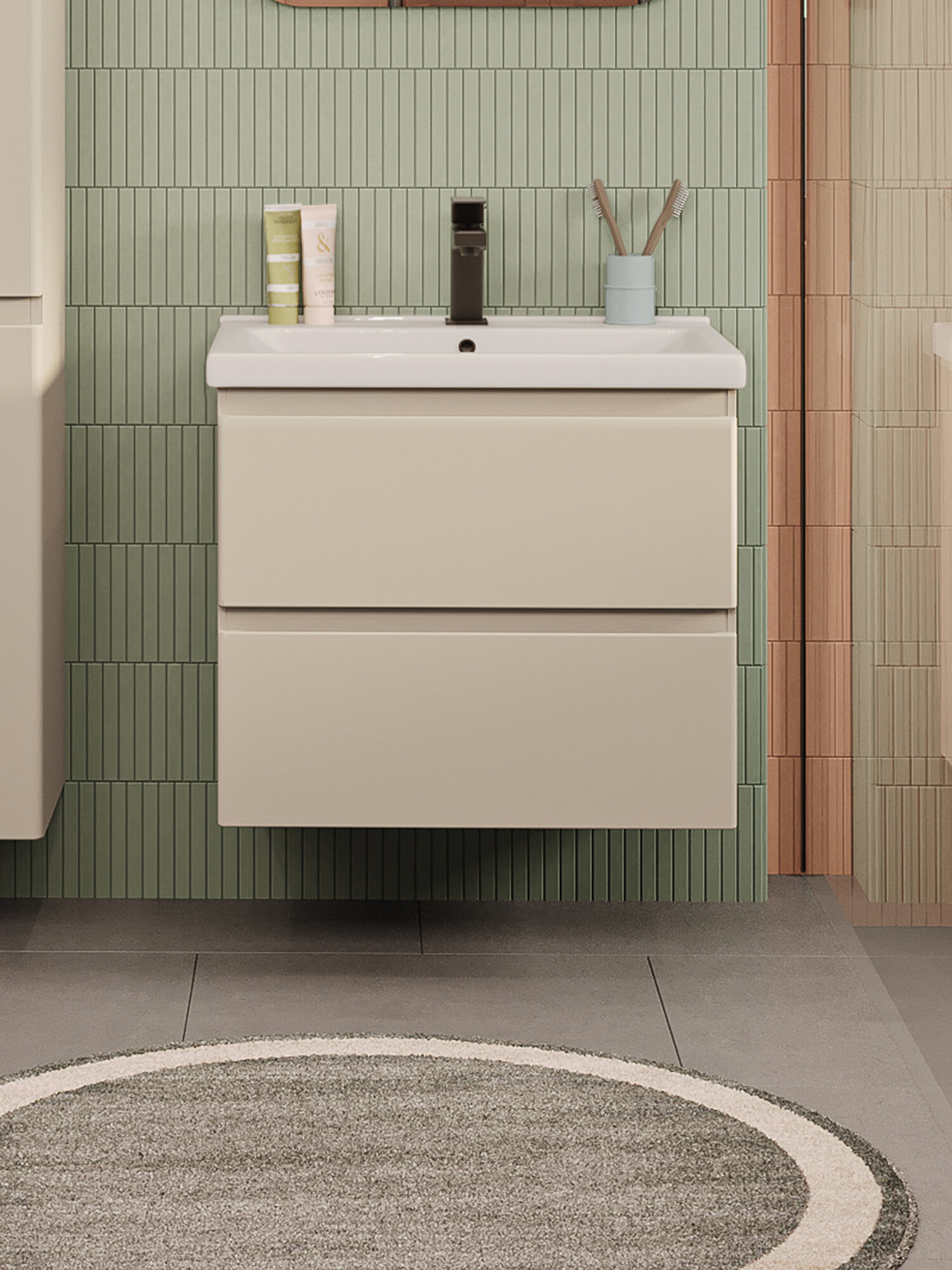 Тумба подвесная SanStar Riana 60 с раковиной Миранда 60 (комплект) для ванной комнаты cappuccino