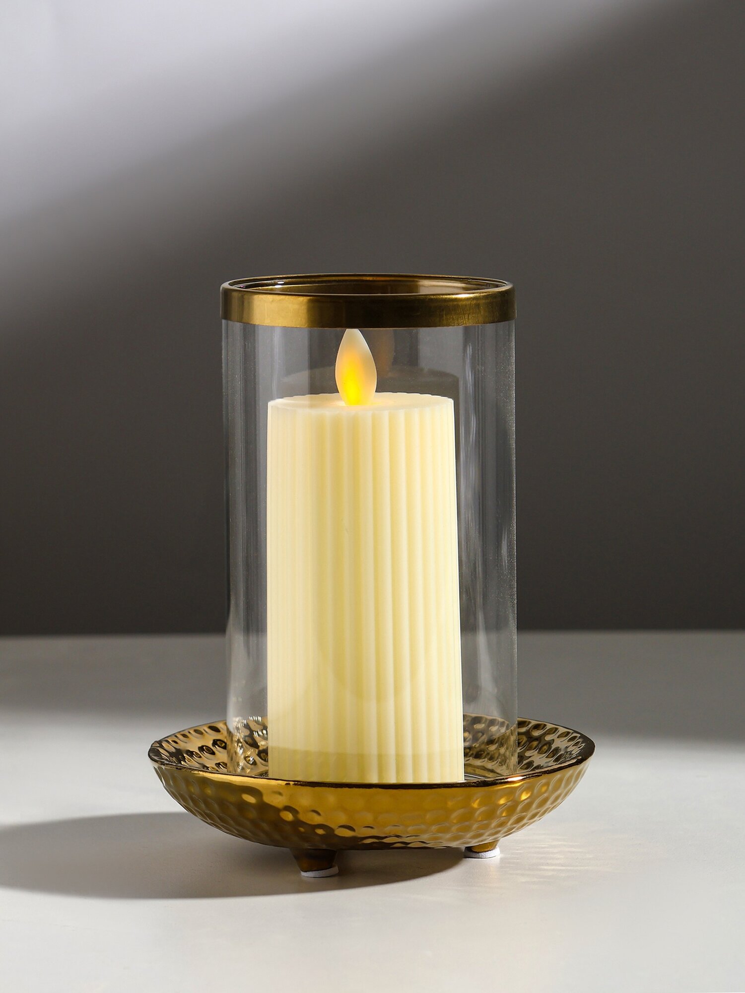 Подсвечник на 1 свечу «Моро» керамика стекло d=8 см золото 12×12×17.2 см