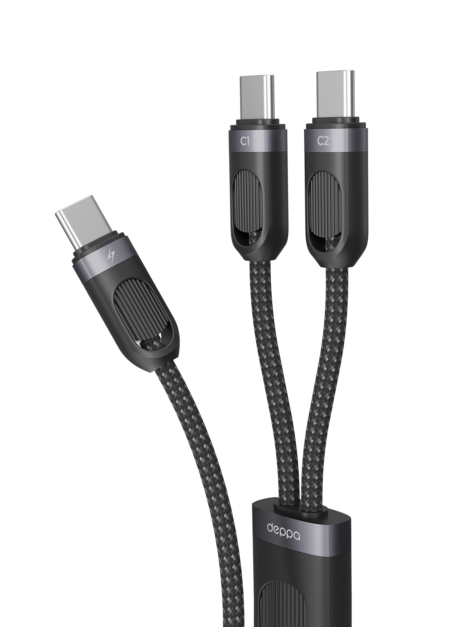 Кабель USB Type-C Type-C 2 в 1, 60Вт, 1.2м, черный, Deppa,72555