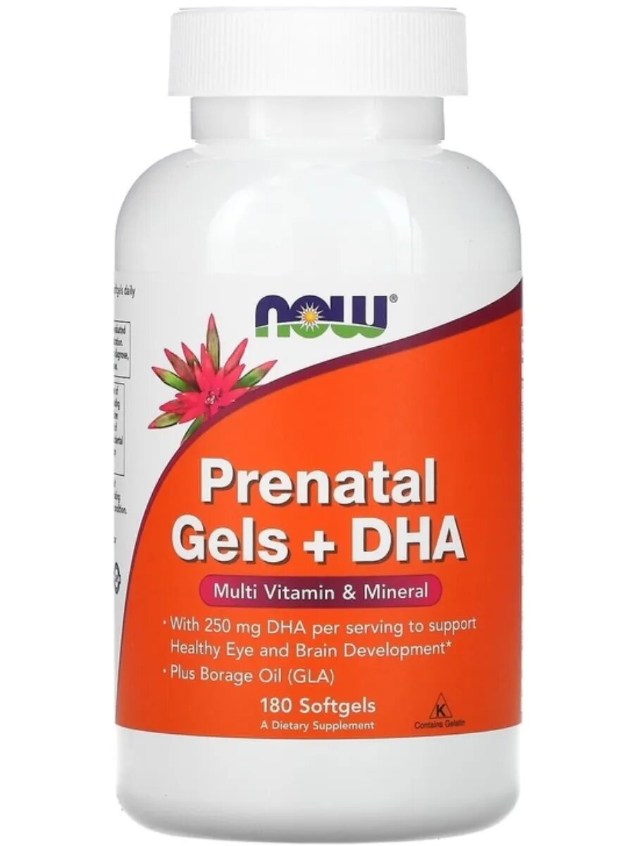 Витамины Now Foods "Prenatal", для женщин, с DHA, 350мл, 180капсул