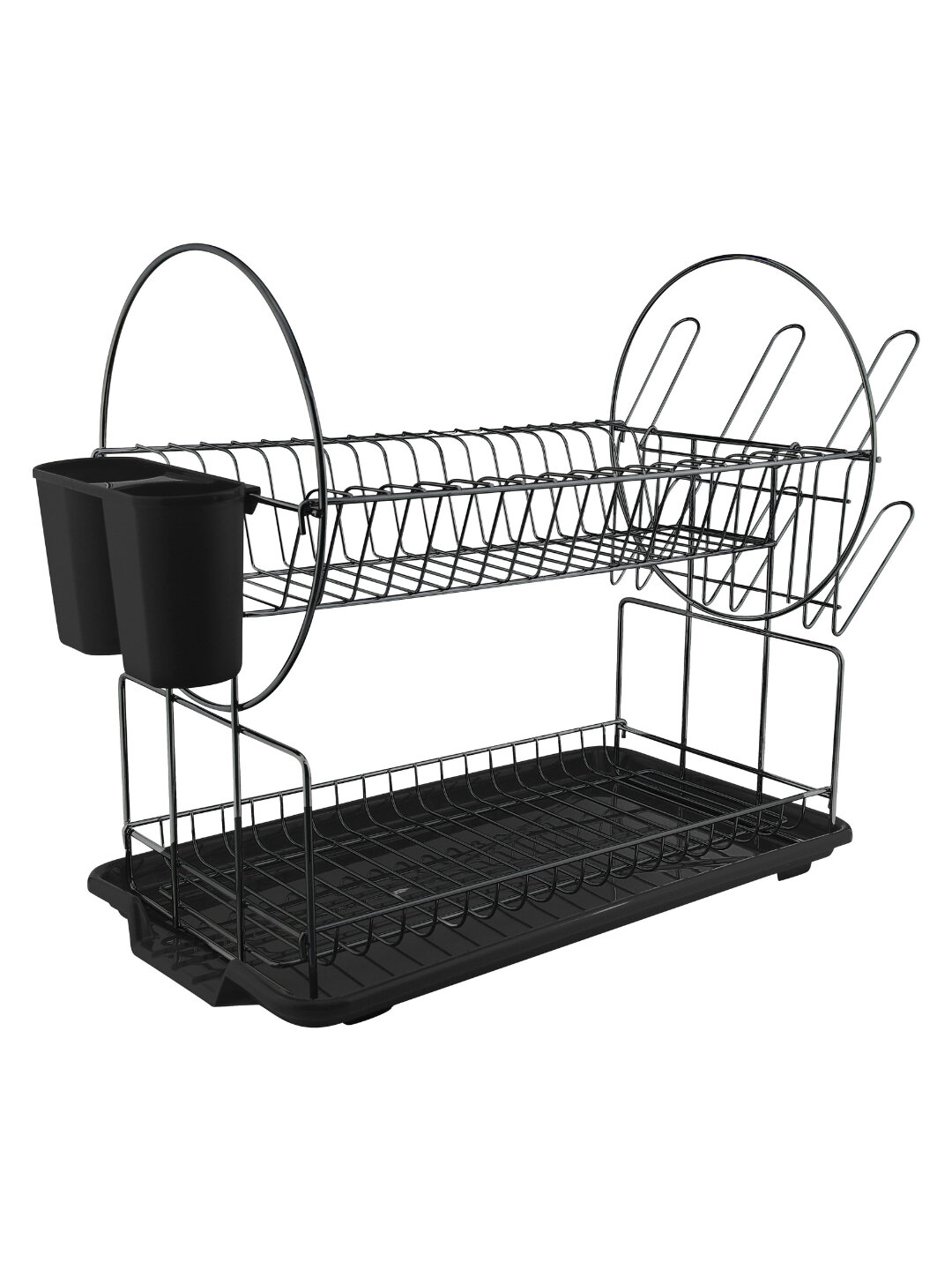Двухъярусная сушилка для посуды HausRoland, с поддоном и держателями - Черный