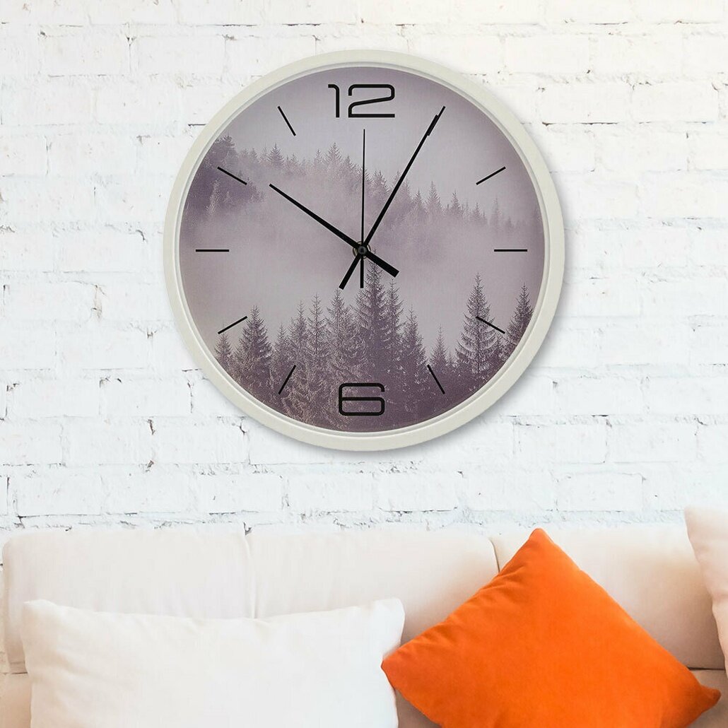 Часы настенные круглые d30см, корпус белый, серия "Лес", кварцевый механизм, стильный дизайн