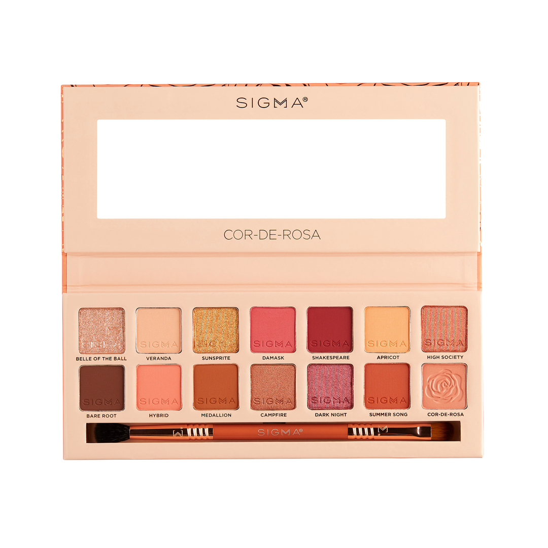 Sigma Cor-De-Rosa палетка 14 розово-теплых оттенков, мат/шиммер/металлик, кисть