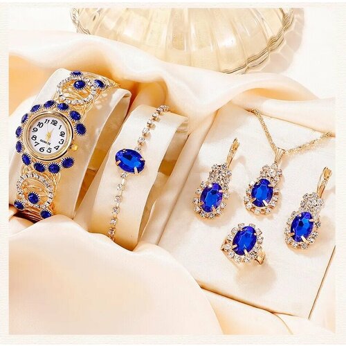 фото Наручные часы комплект из 6 штук, наручные часы, браслет, ожерелье, кольцо, серьги, shaarms, hq8201, золотой