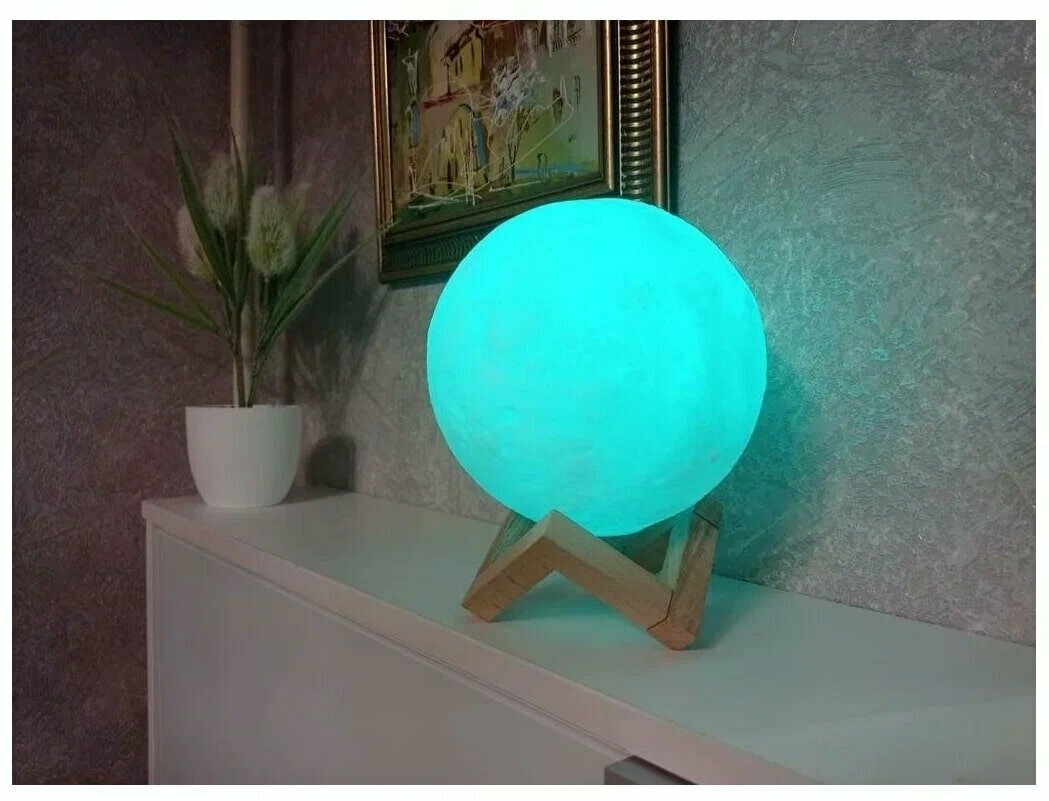 Светильник-ночник 3D шар Луна , на деревянной подставке с пультом управления, 15 см - фотография № 10