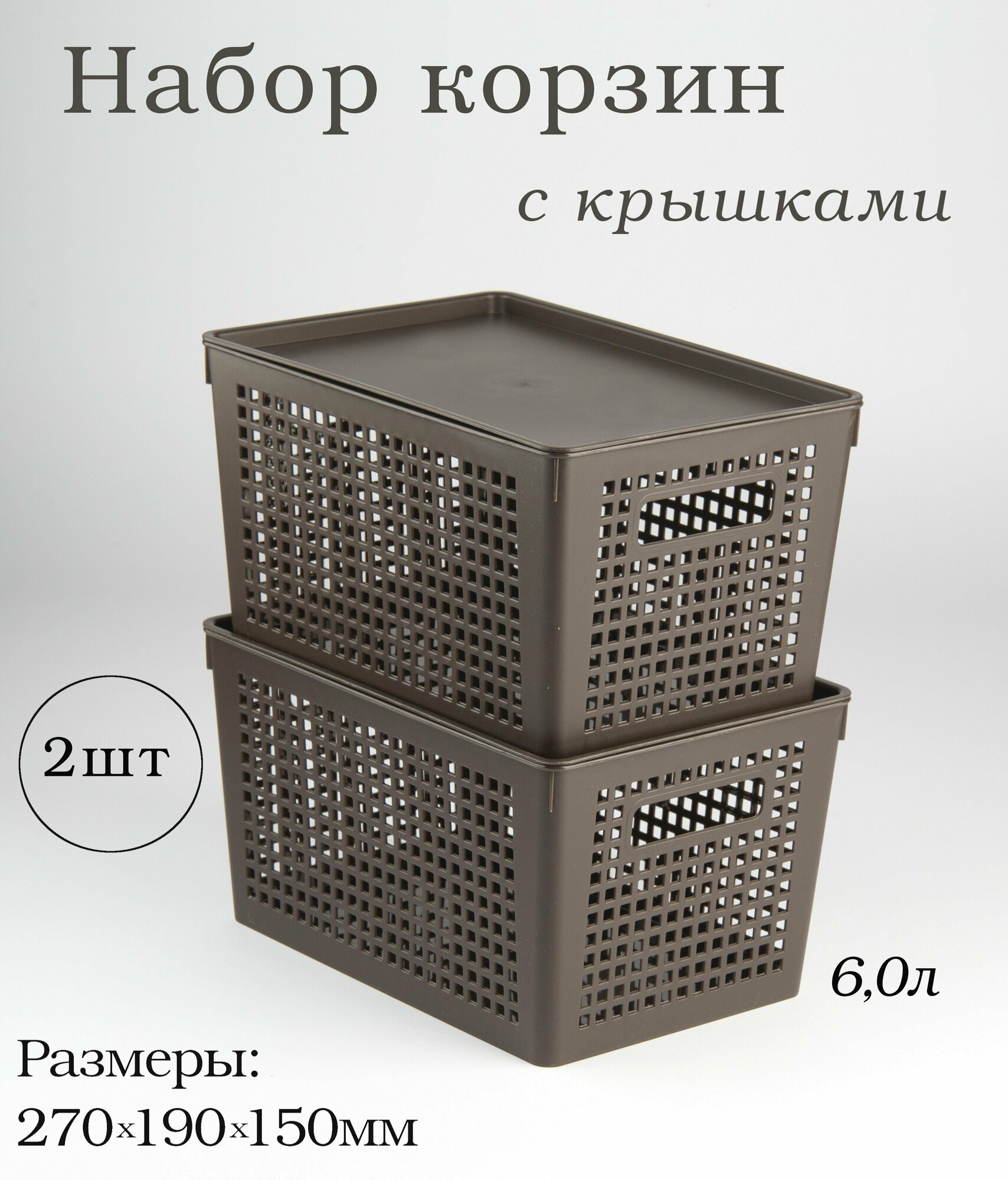 фото Корзина для хранения с крышкой 6л TRAYMIX 270*190*150мм комплект 2 шт