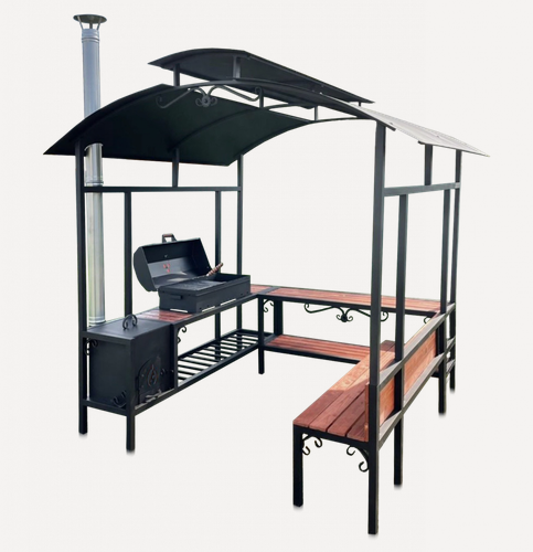 Изображение товара Лофт мангал-беседка Викинг с крышкой барбекю и скамейкой