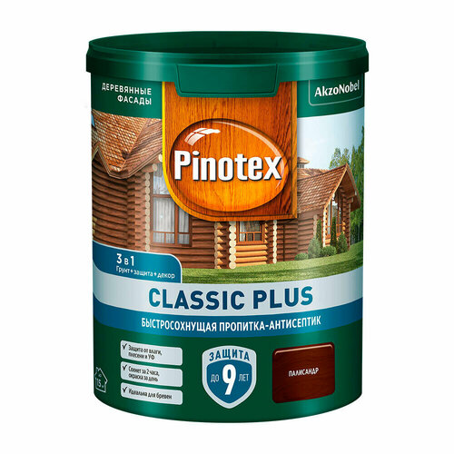 Антисептик Pinotex Classic Plus 3 в 1 декоративный для дерева палисандр 0,9 л