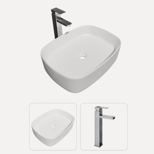 Изображение товара Раковина накладная для ванной Teymi Solli 51 в комплекте смеситель высокий хром F07278