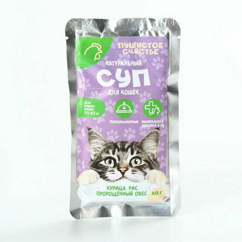 Влажный корм Беззерновой суп с курицей и рисом для кошек 80 гр 367₽
