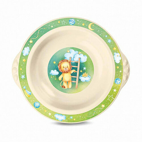 тарелка детская глубокая с зеленым декором бежевый Тарелка детская глубокая с зеленым декором (бежевый)