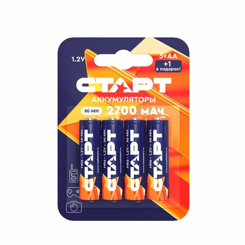 Аккумулятор старт Ni-MH HR6 AA 2700mAh BL3+1 Аккумулятор старт Ni-MH HR6 AA 2700mAh BL3+1 (4610116221051) батарейки старт аккумуляторные батарейки hr6 aa 2700mah ni mh