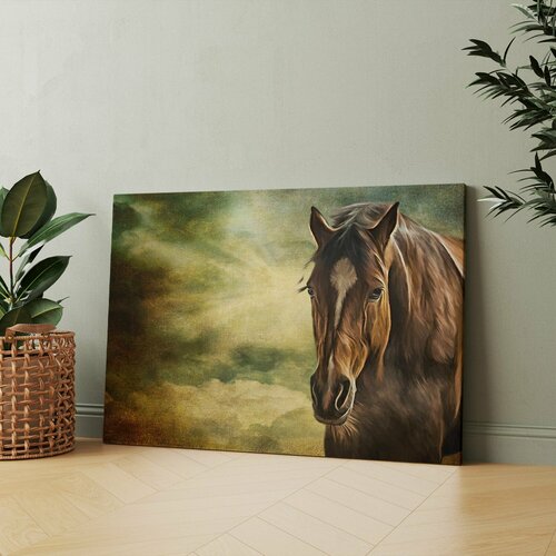 Картина на холсте (голова лошади живопись портрет пастелью) 40x60 см/для интерьера/в комнату/на стену/в подарок