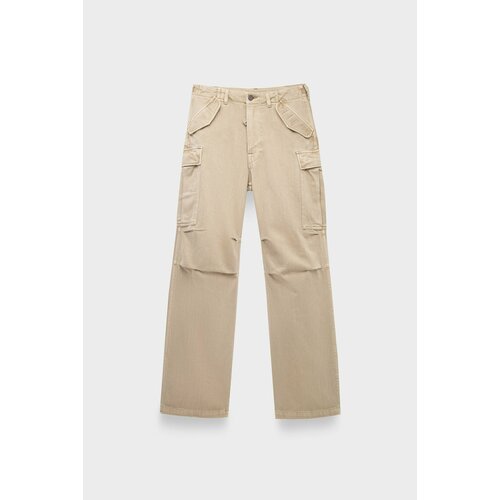 Брюки карго DENIMIST wide leg cargo pant vintage khaki, размер 26, бежевый