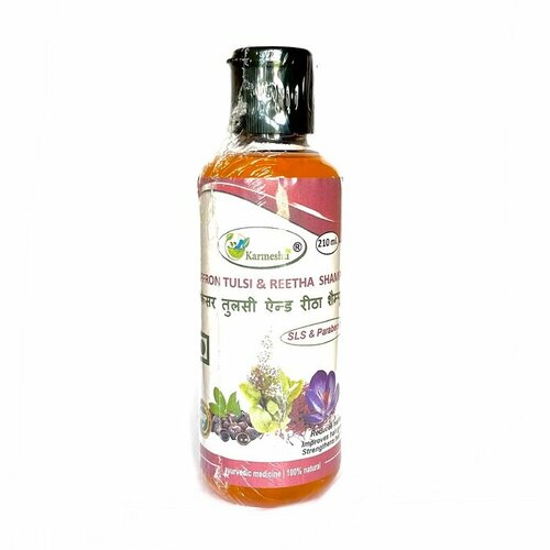 SAFFRON TULSI & REETHA SHAMPOO, SLS & Paraben Free, Karmeshu (Шампунь шафран туласи И ритха, без сульфатов и парабенов, Кармешу), 210 мл.