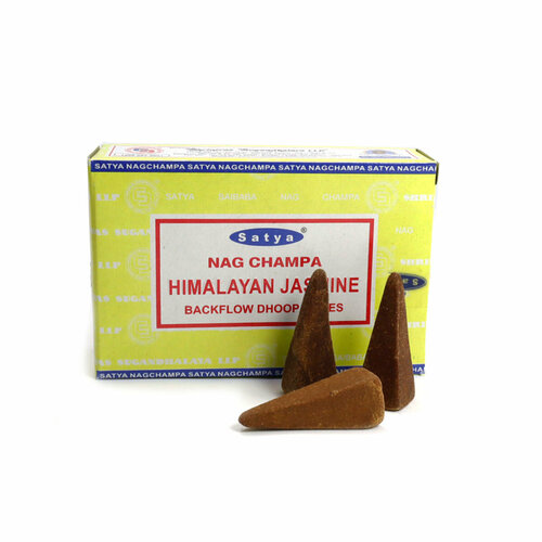 NAG CHAMPA HIMALAYAN JASMINE Backflow Dhoop Cones, Satya (НАГ чампа гималайский жасмин благовония пуля стелющийся дым, Сатья), уп. 10 конусов. ароматические благовония пуля густой дым satya сатья гималайский жасмин himalayan jasmine стелющийся дым 10шт