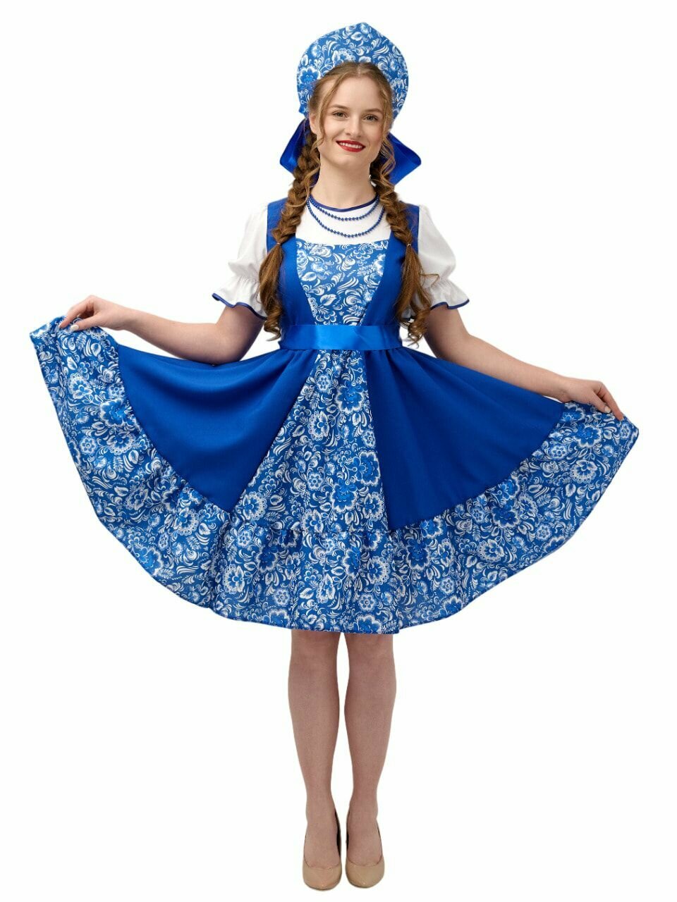 Русский народный костюм женский Гжель с кокошником