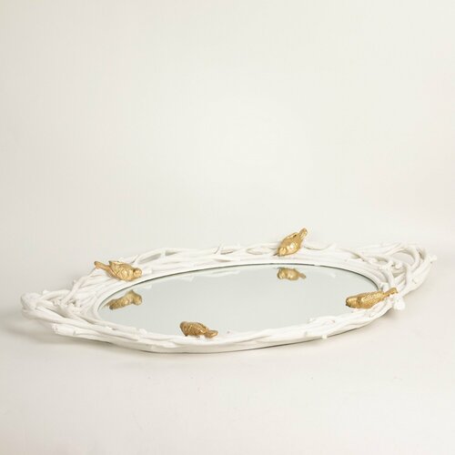 Поднос овальный Птицы 40х43 см белый 8789₽