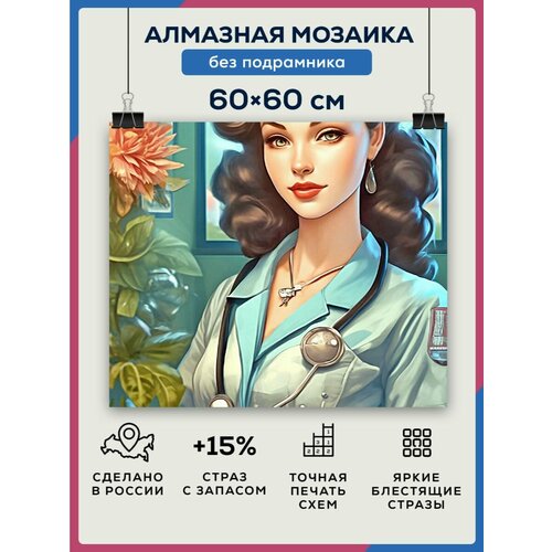 Алмазная мозаика 60x60 Девушка врач без подрамника алмазная мозаика 60x60 девушка египет без подрамника