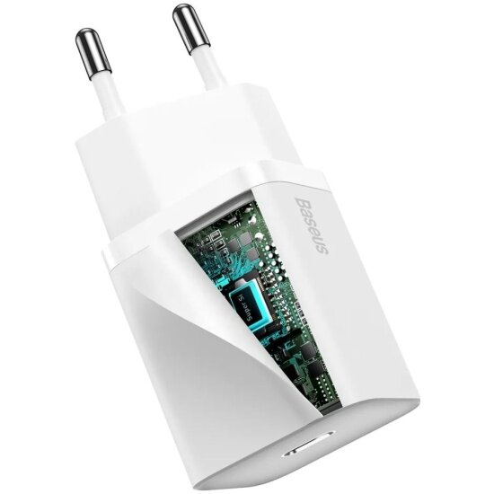 Сетевое зарядное устройство Baseus Super Si Quick Charger, 20 Вт, EU, с кабелем Type-C- lightning, 1 м, белый