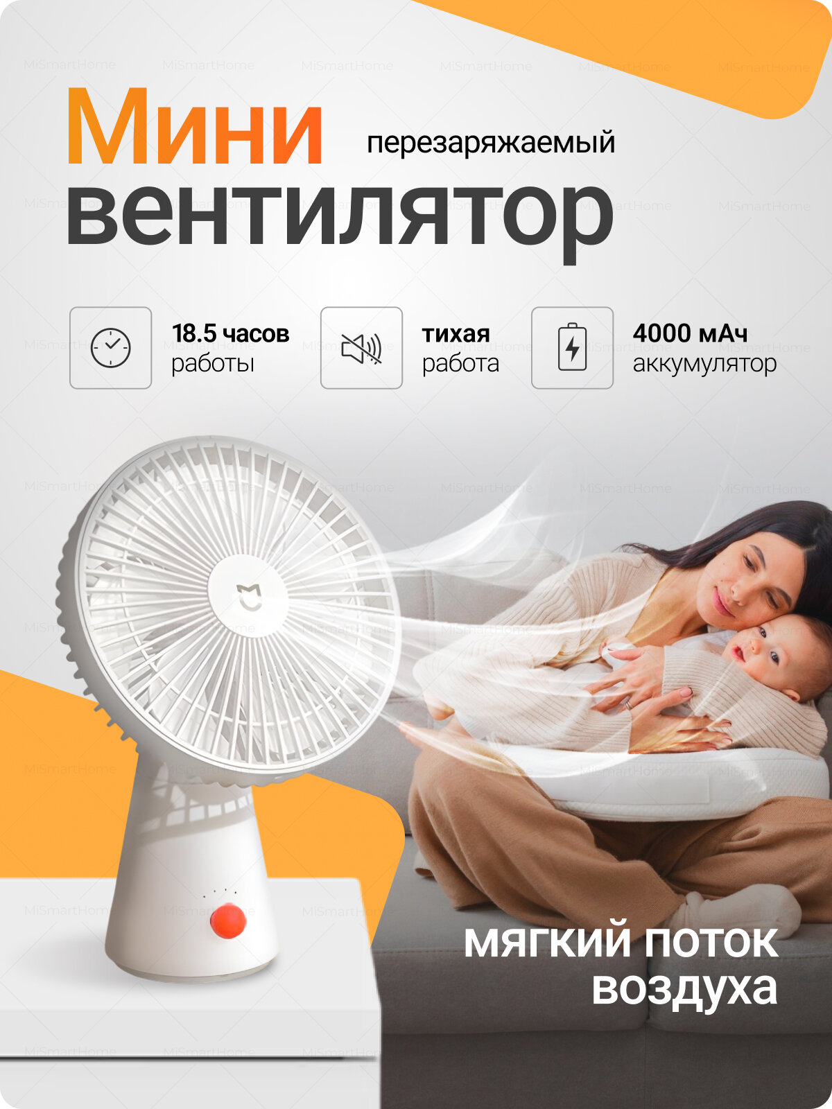 Портативный настольный вентилятор Xiaomi Mijia Desktop Fan 4000mAh (ZMYDFS01DM) белый