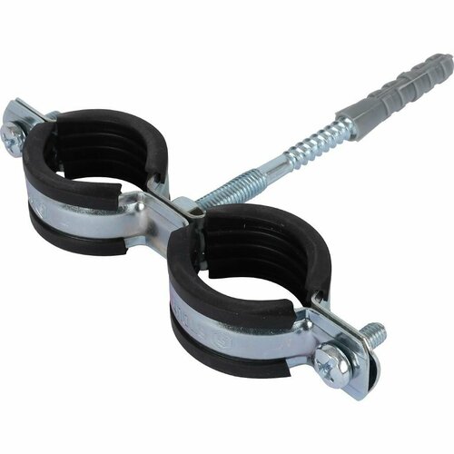 SAC-0020-200038 STOUT Двойной хомут для труб, комплект: хомут+шпилька шуруп +дюбель пластиковый 3/8