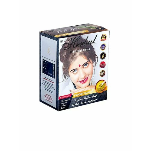 Краска для волос на основе хны (Light black), цвет -Cветло-Черный. Herbui