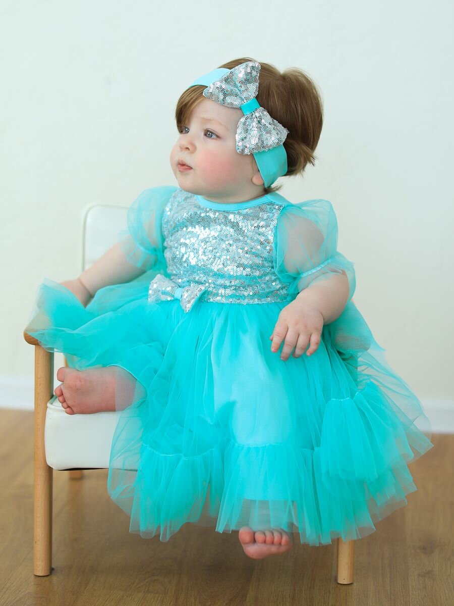 Платье TRENDYCO Kids На праздник и каждый день, размер 116, ментол — фото 1