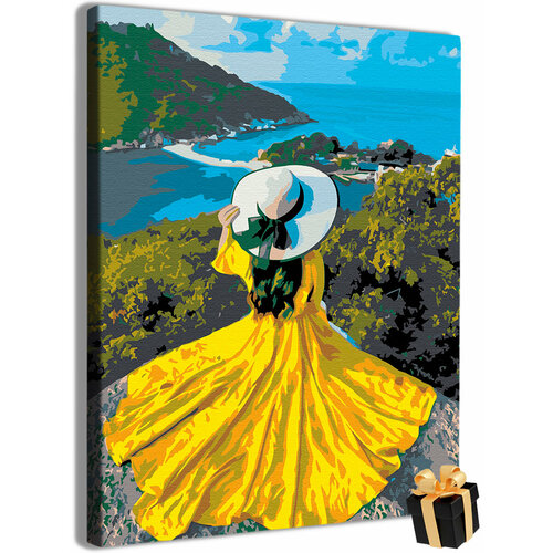 Картина по номерам девушка в желтом платье море лето