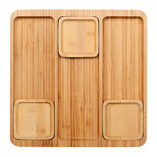 Поднос менажница 32 х 32 х 2 см для сервировки подачи бамбук 1178₽