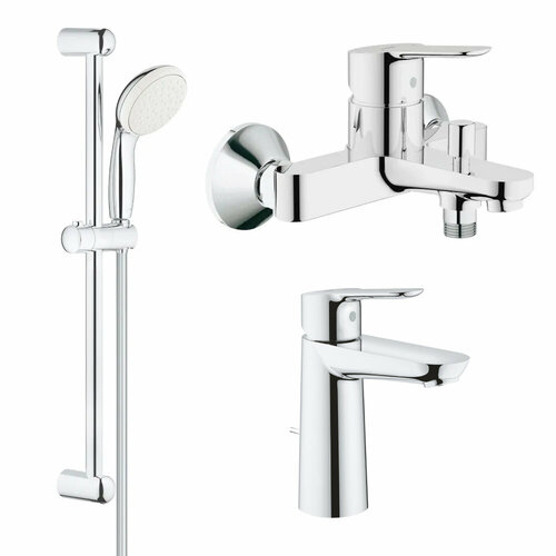 Комплект смесителей GROHE BauEdge с душевым гарнитуром, хром (NB0065/S) комплект смесителей grohe bauclassic с душевым гарнитуром хром