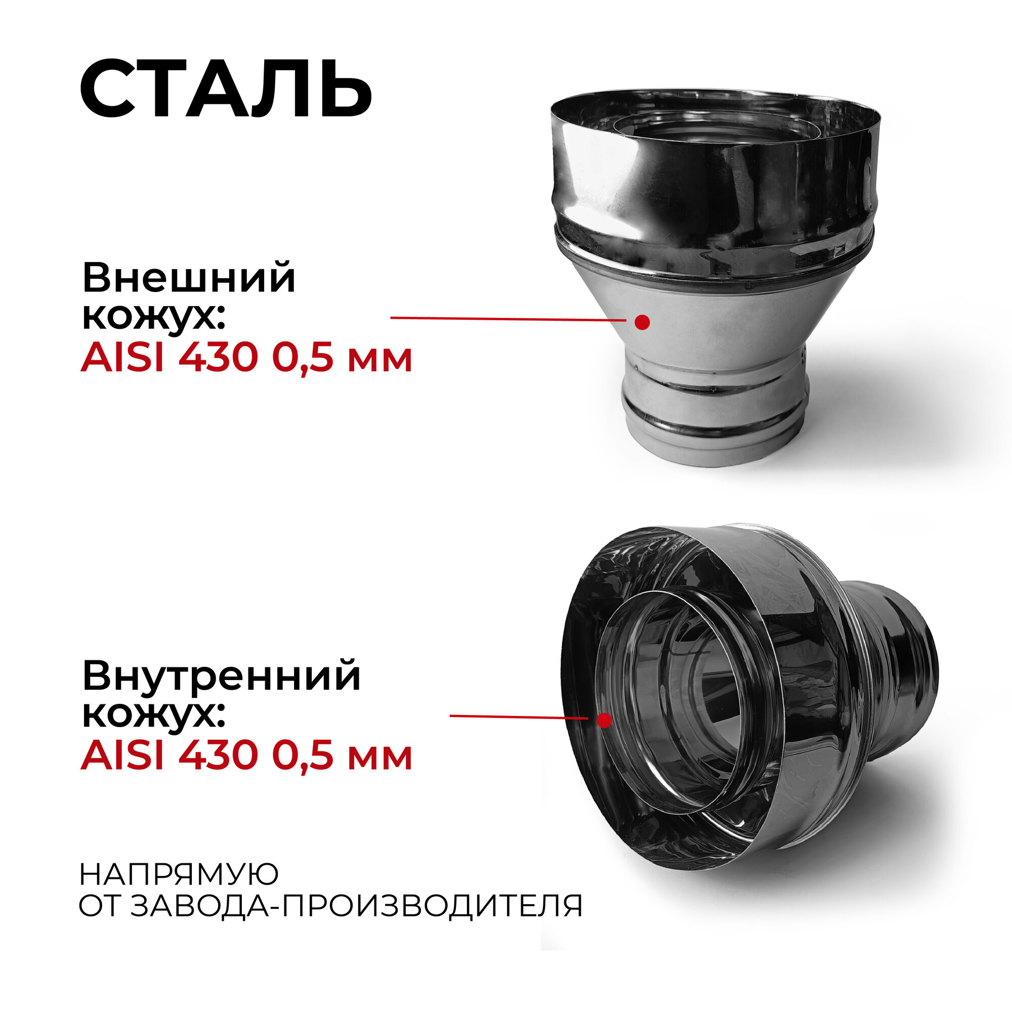 Адаптер стартовый М, переход моно-термо для дымохода из нержавейки D 100x200 мм "Прок"