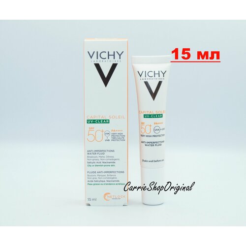 Vichy Capital Soleil Невесомый солнцезащитный флюид UV-Clear для лица против несовершенств SPF 50+, 15 мл