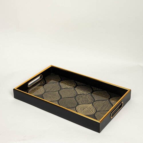 Поднос сервировочный декоративный 25 х 40 см для посуды, украшений, косметики, интерьера с зеркальной поверхностью, золотой