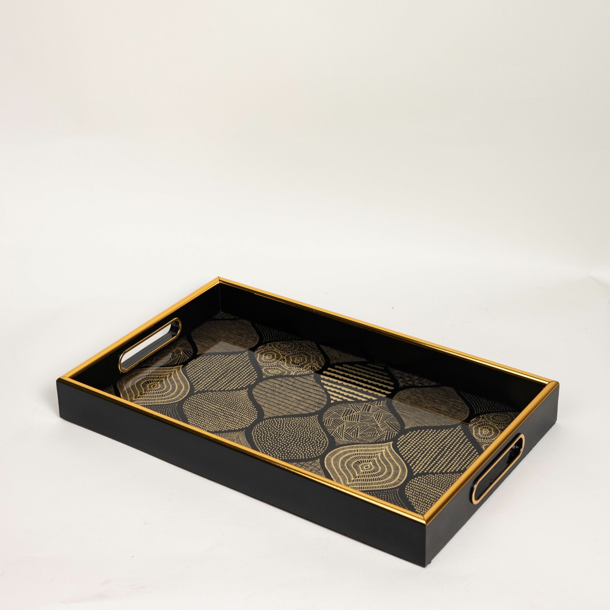 фото Поднос сервировочный декоративный 25 х 40 см для посуды, украшений, косметики, интерьера с зеркальной поверхностью, золотой