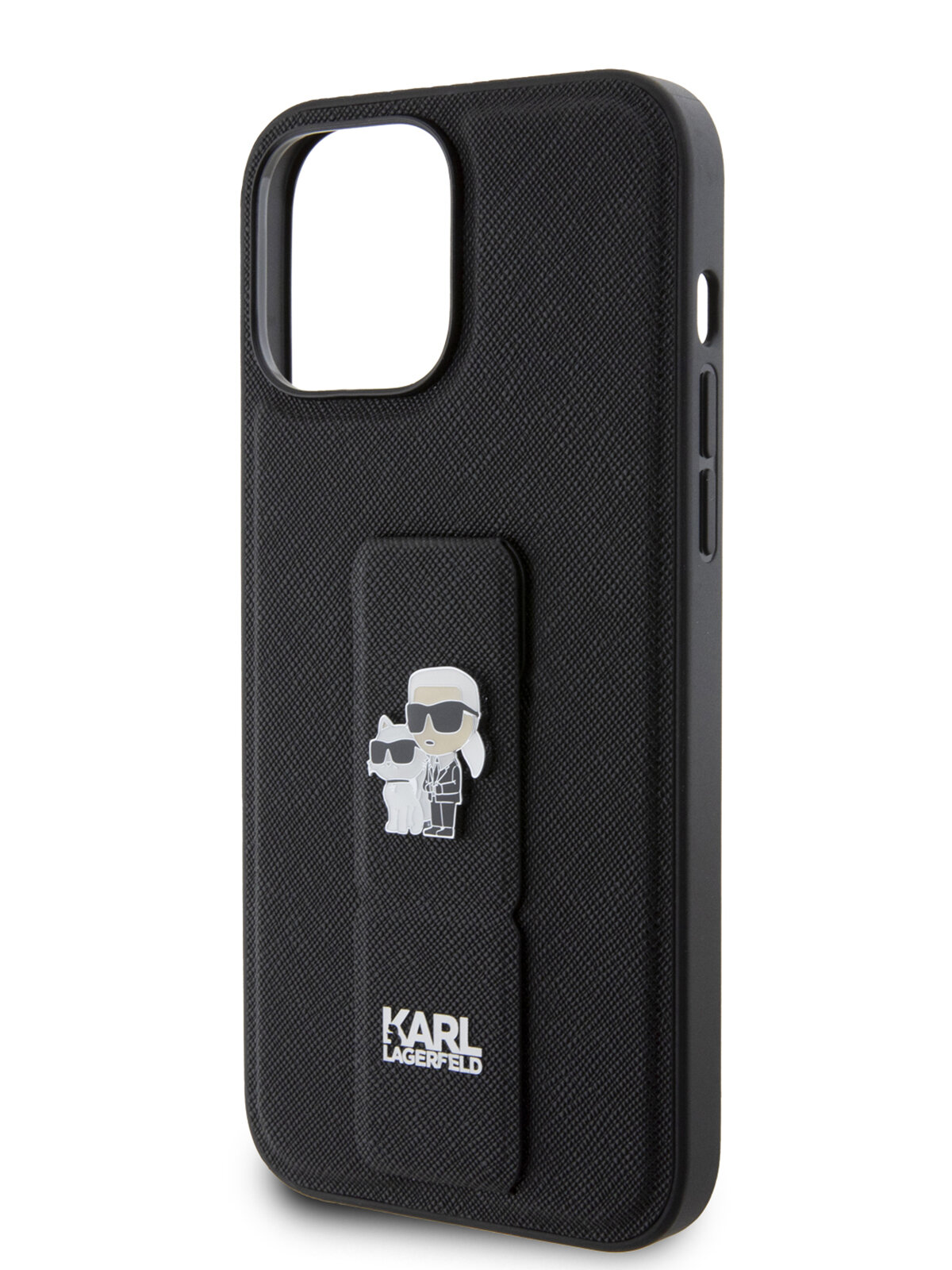 Lagerfeld для iPhone 14 Pro Max чехол GripStand PU Saffiano NFT Karl & Choupette metal Hard Black
