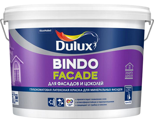 Краска для Фасада и Цоколя Dulux Bindo Facade 9л Белая / Дюлакс Биндо Фасад.