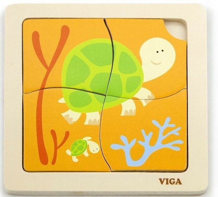 Пазл-вкладыш VIGA "Черепаха", дерево, 4 детали
