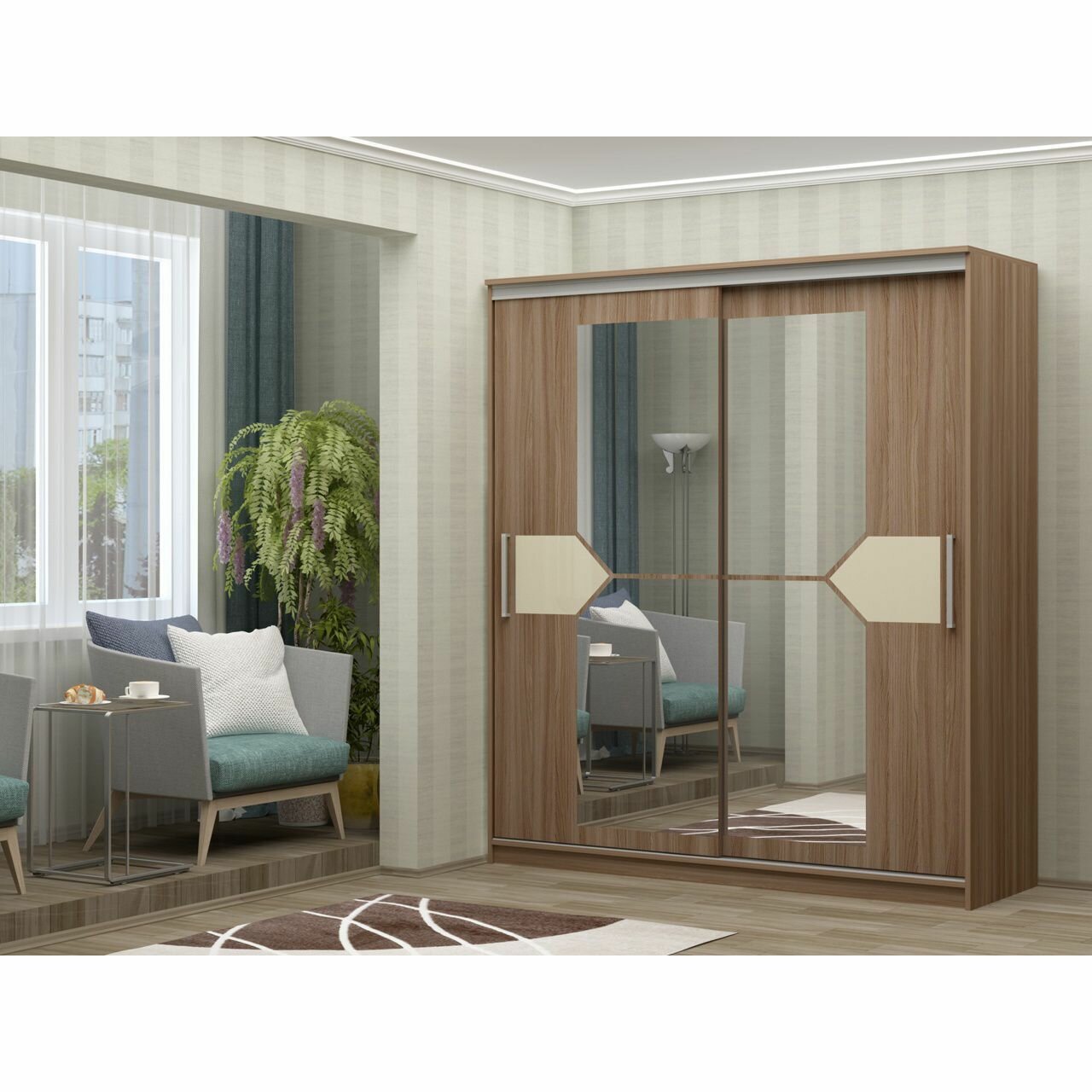 Шкаф-купе Аврора, ЛДСП, 150х59х220см, 2 двери, коричневый, для прихожей/гостиной/спальни