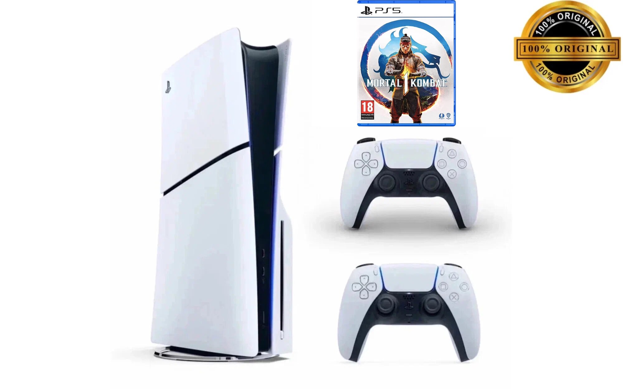 Игровая приставка Sony PlayStation 5 Slim, с дисководом, 1 ТБ, два геймпада, Mortal Kombat 1