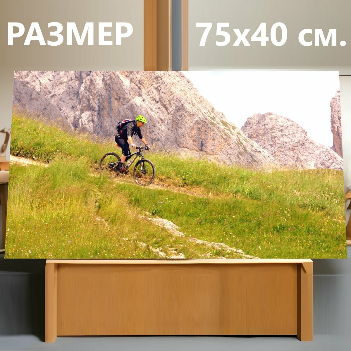 Картина на холсте "Велосипед, пеший туризм, катание на горных велосипедах" на подрамнике 75х40 см. для интерьера