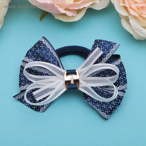 Резинка для волос Школьница бант мелкий узор 8 см бело-синий 6шт 477₽