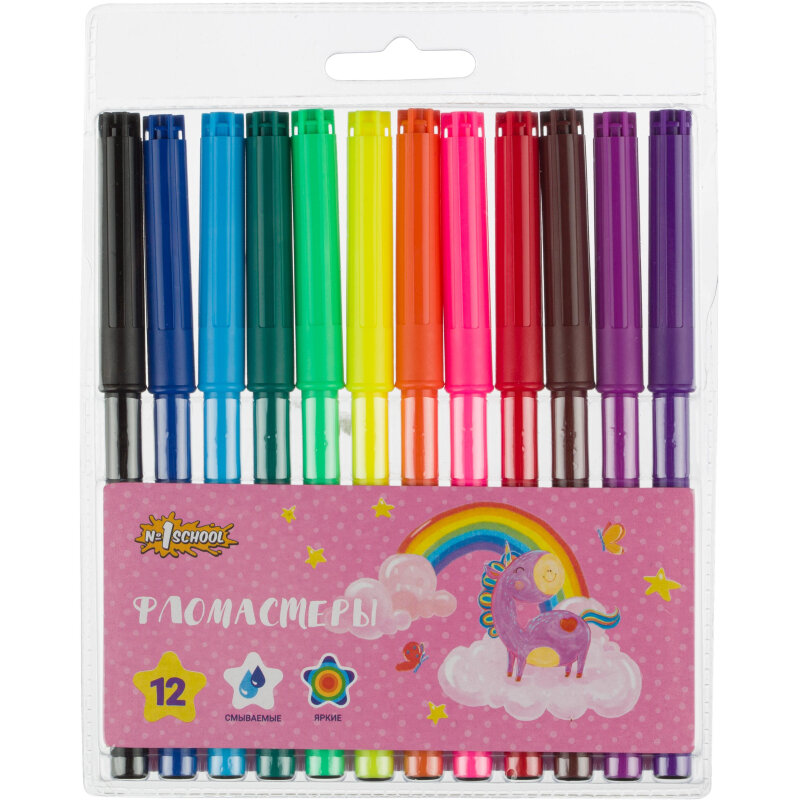 фото Фломастеры набор №1School Волшебный Единорог 12цв, вентилир, смыв, ПВХ-пакет