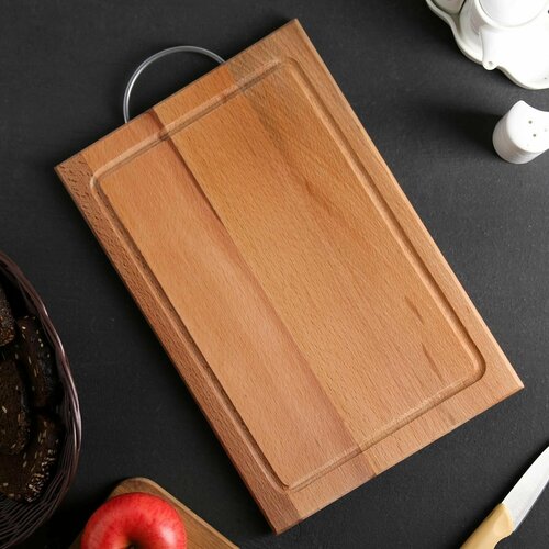 Доскa рaзделочнaя с кaнaвкой метaллическaя ручкa 35x245x18 см 1086₽