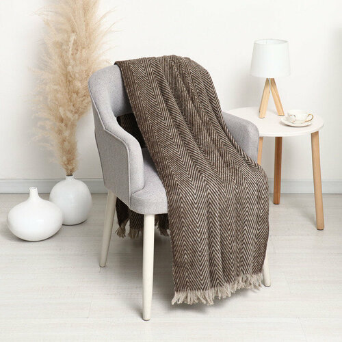 Плед Геометрия 140х200см, коричневый, шерсть 50%, полиэфир 50%