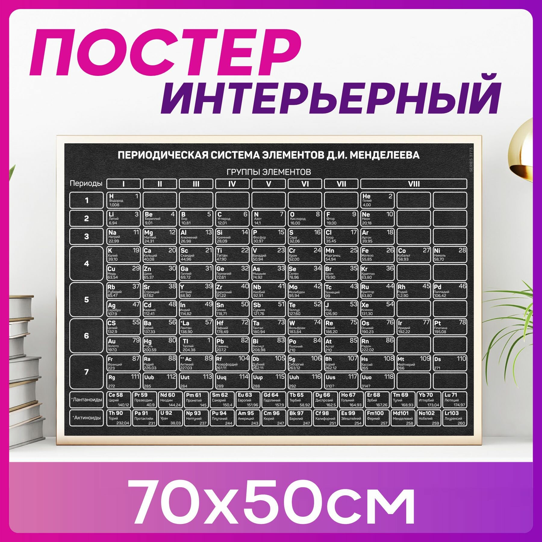Постеры на стену интерьерный Таблица Менделеева 70х50см