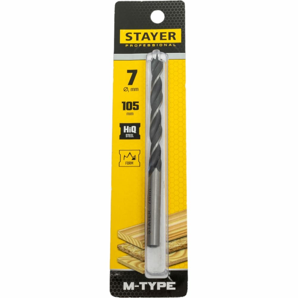 Stayer Сверло спиральное по дереву "M-type", М-образная заточка, сталь HCS, Professional d=7мм 2942-105-07_z02