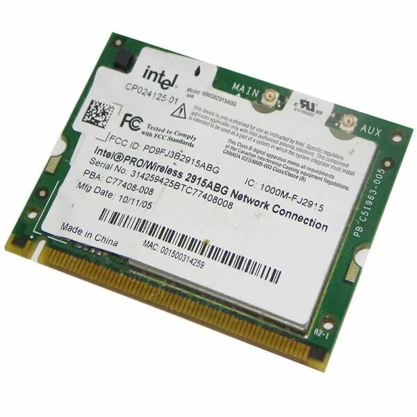 Wi-Fi Mini PCI Адаптер Intel 2915ABG, 2.4/5 ГГц, 54 Мбит/сек, Сетевая Карта для Ноутбука
