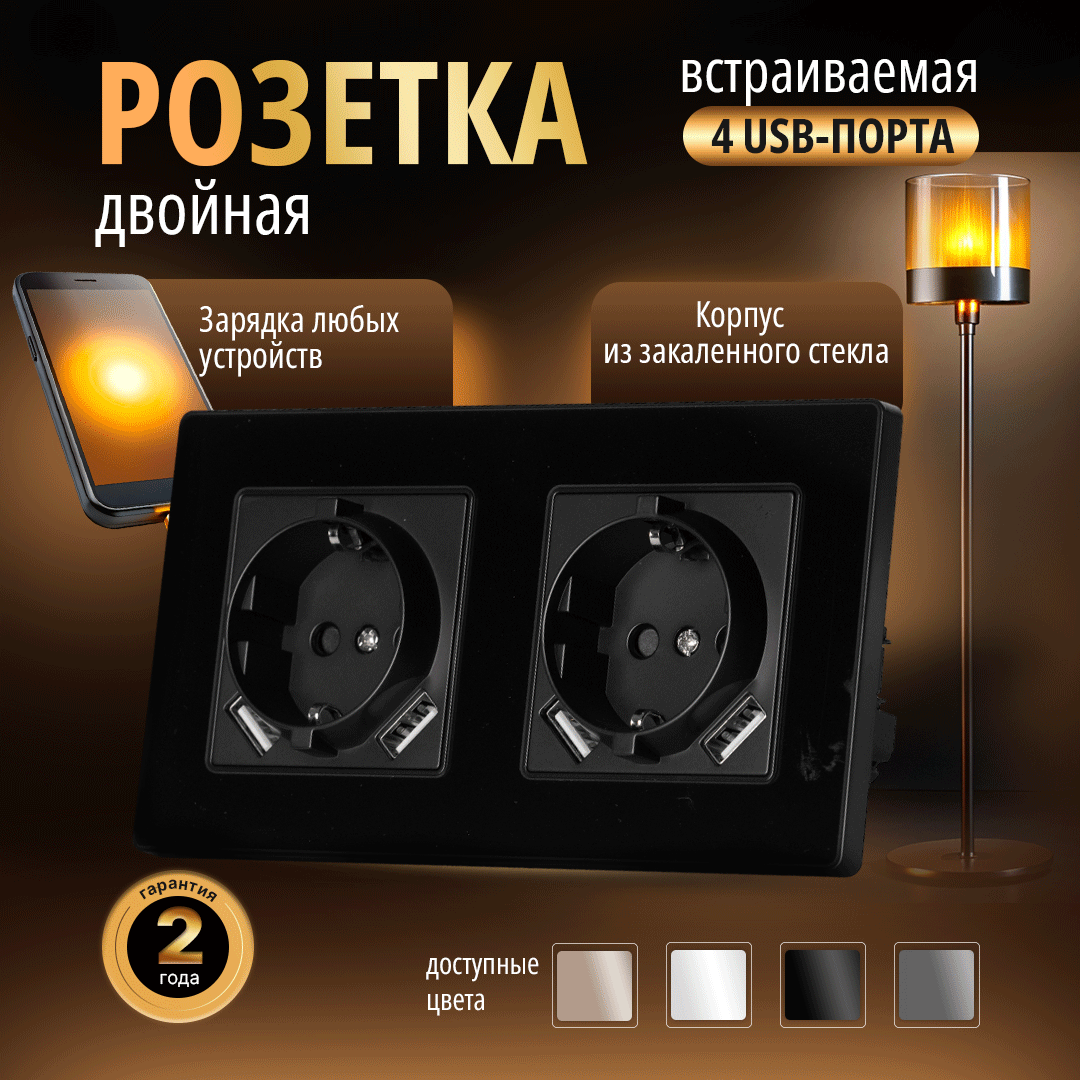 фото Розетка двойная USB встраиваемая Bracket M2G 157 21A EU+2USB Black
